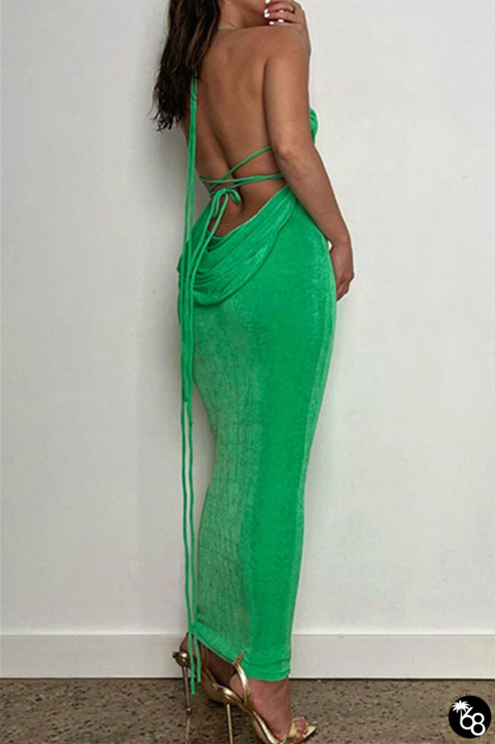 Green Sexy Solid Bandage Backless Spaghetti Strap Long Dress Dresses | 168DEAL