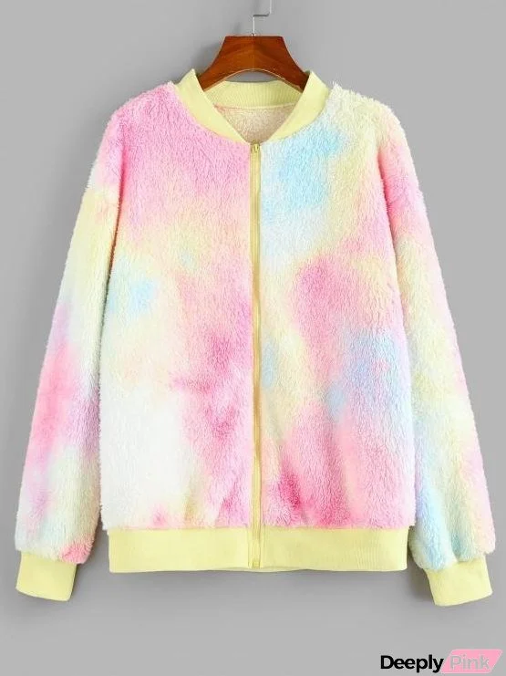 Tie Dye Plush Drop Shoulder Jacket