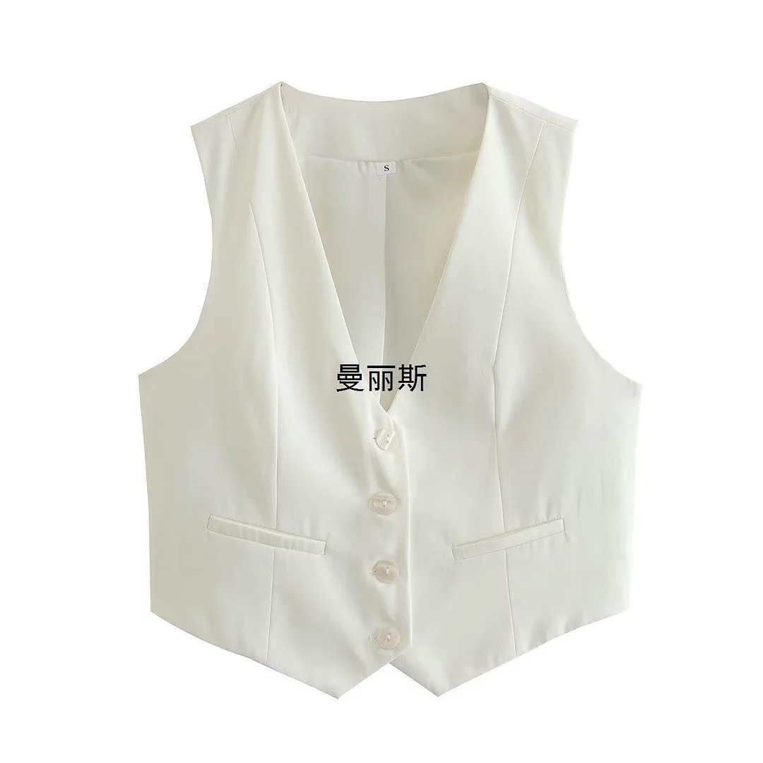 Nigikala Nigikala Women's Retro Solid Color Candy Color V-Neck Short Suit Vest / Horse Clip Cane