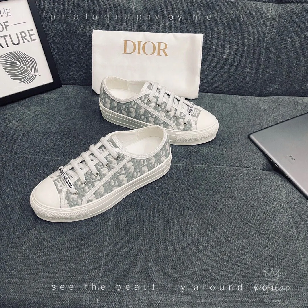 High Version DD Letter White Shoes Women's Embroidered New Trendy Flat All-Match Student Canvas Thick-Soled Casual Sneakers