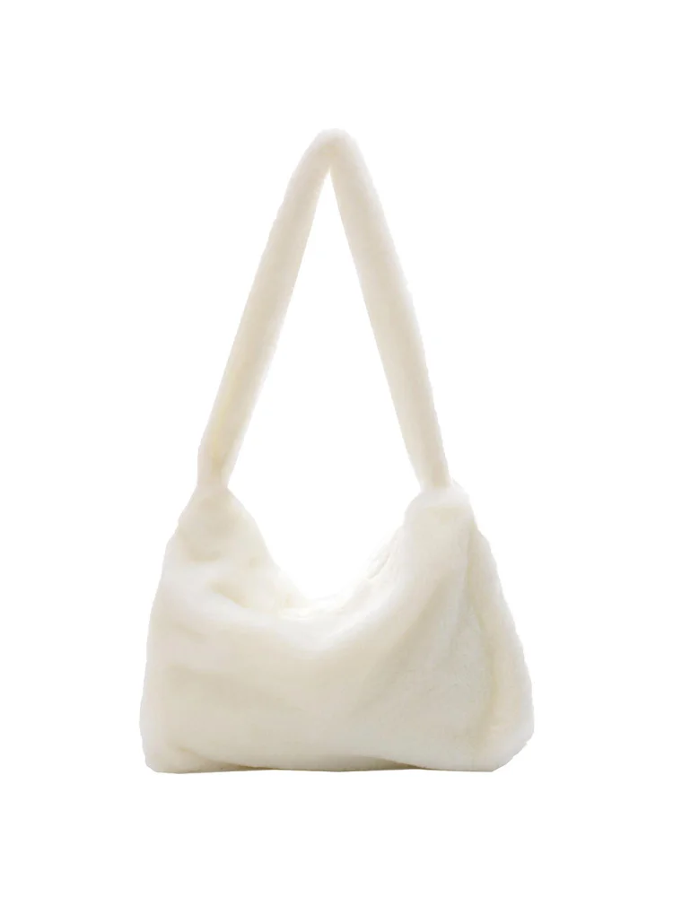 Flower Pattern Shoulder Underarm Bag Women Plush Top-handle Handbag (6)