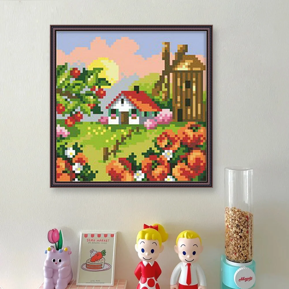 9CT Full Stamped Cross Stitch Bead Embroidery - Landscape Spring(Canvas|17*17CM)