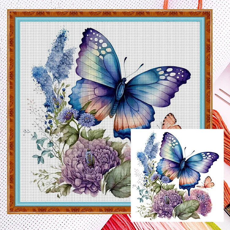 【Huacan Brand】Flowers Butterfly 11CT Counted Cross Stitch 40*40CM