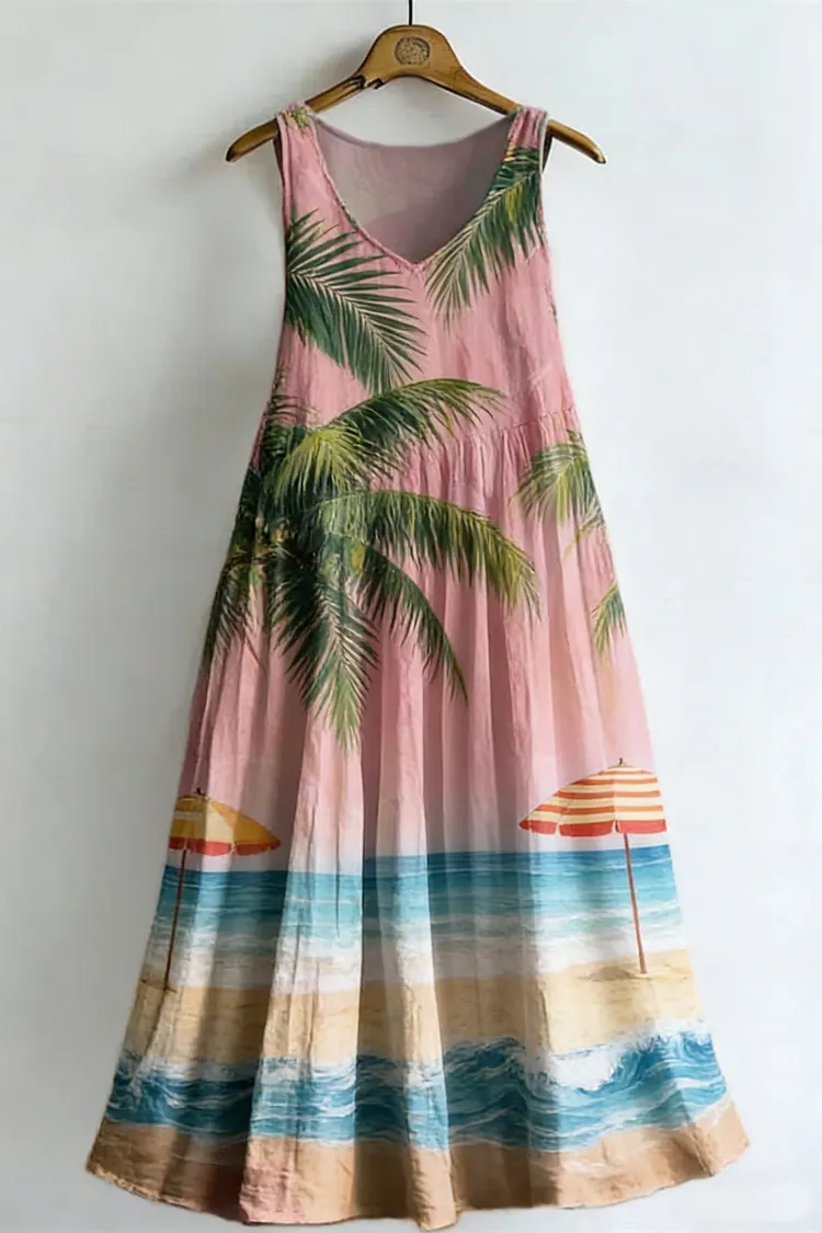 Women's Summer Holiday Print Sleeveless Cotton Dress