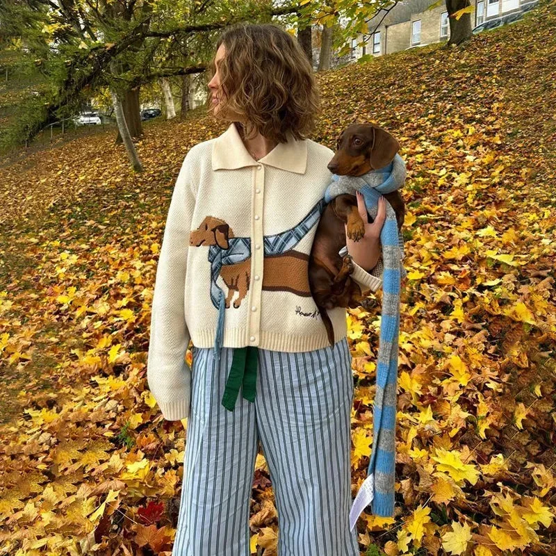 Toloer Puppy Pattern Cardigan-Outfit Ideas