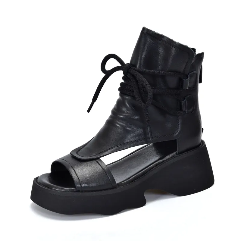 Vintage Leather Lace-up Thick Bottom Shoes