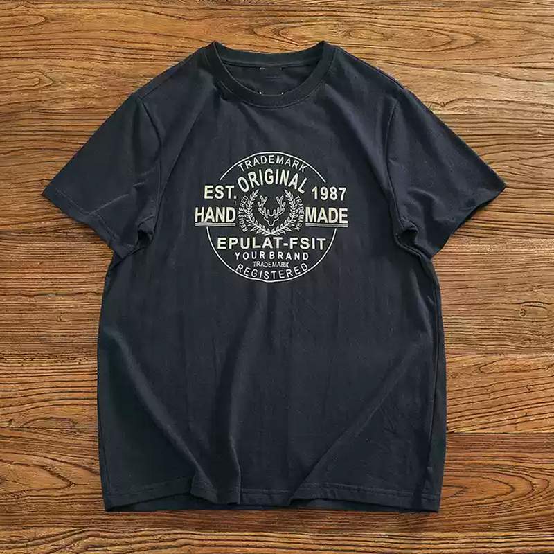 Men's Retro Cotton Letter Print Short Sleeve T-Shirt