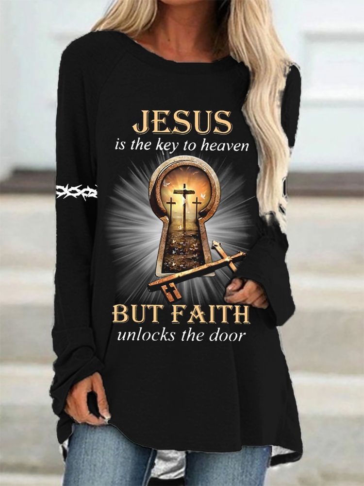 Comstylish Jesus Is The Key To Heaven But Faith Unlocks The Door T Shirt