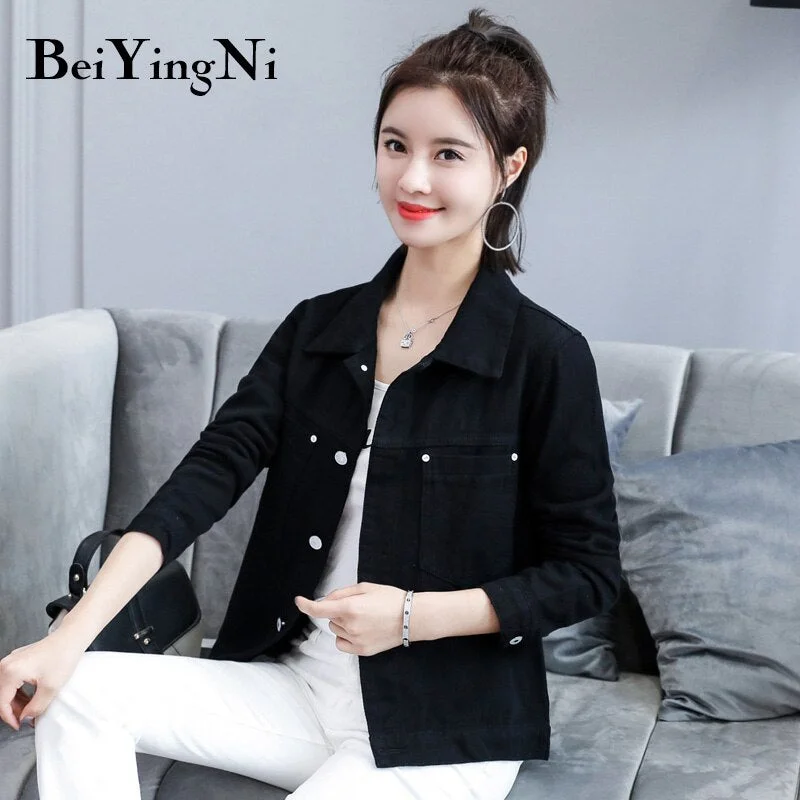 Beiyingni Female Jacket Autumn Winter Jean Jackets Yellow Black Red Denim Coats Women High Street Korean Outwear Fashionable BF