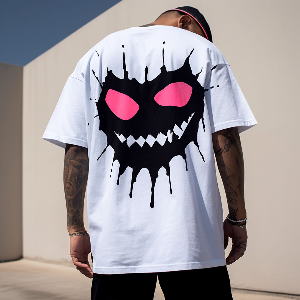 Evil3 Emoji Graphic White Print T-Shirt