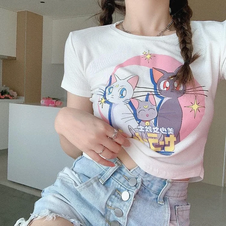 Lovely Sailor Moon Anime Retro Print White T-shirt SP16235