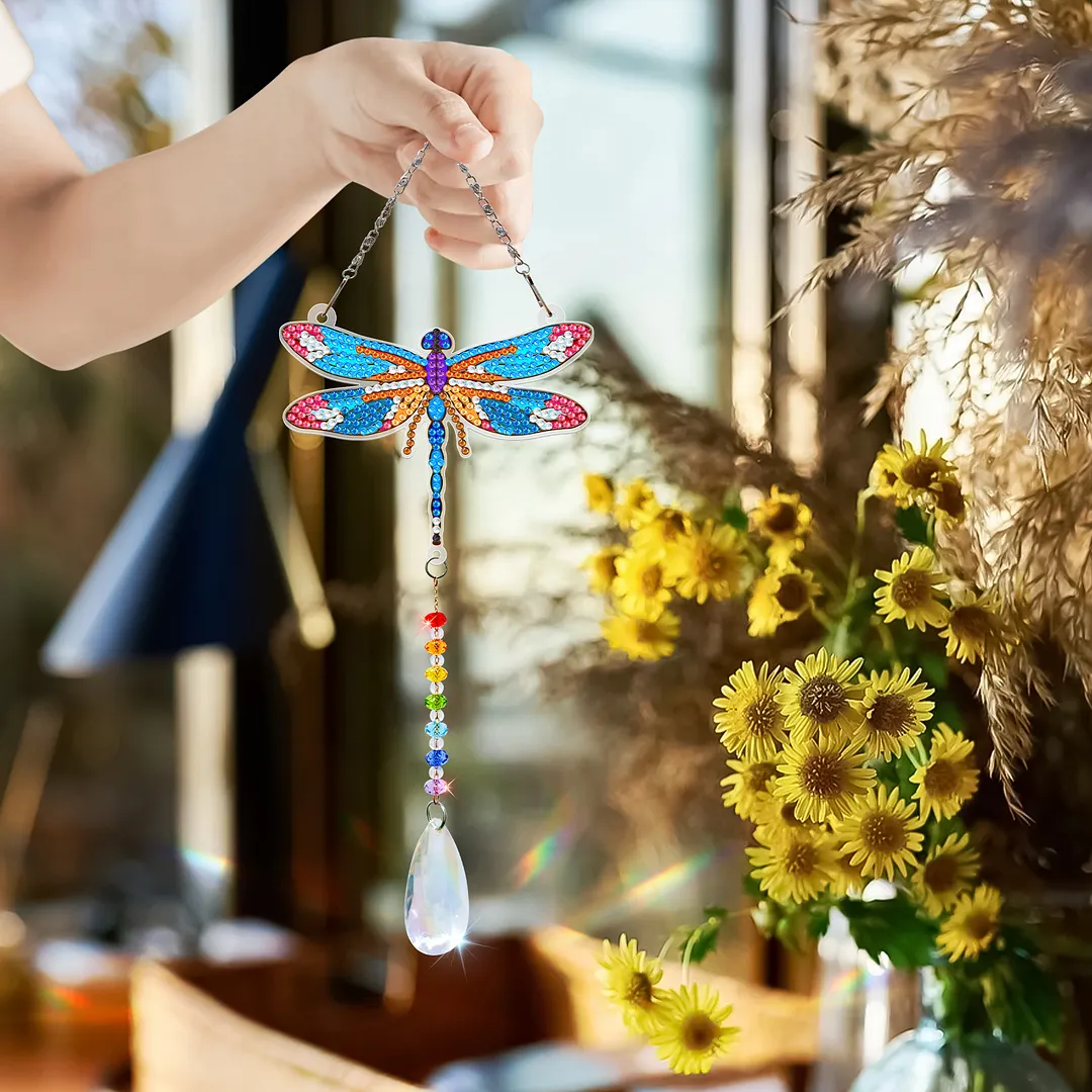 2Pcs Dragonfly DIY Double-Sided Diamond Painting Hanging Kits Diamond Painting Suncatcher Craft Kit for Home Garden Wall Decor Gift