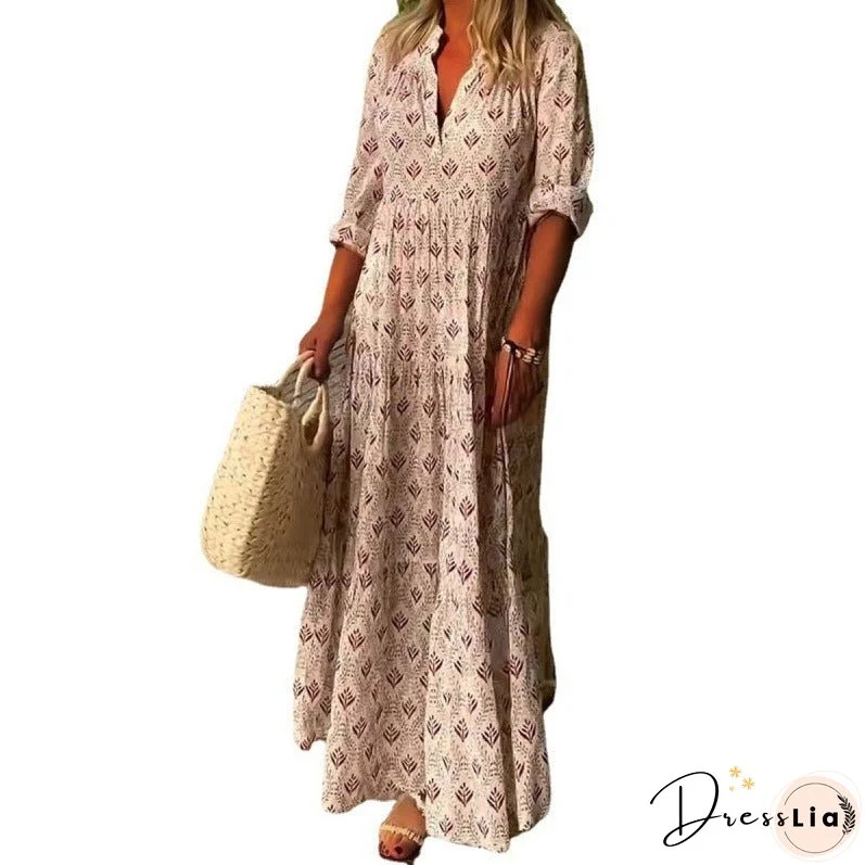 Women's Retro Standing Collar Fashion Loose Dress Dresses