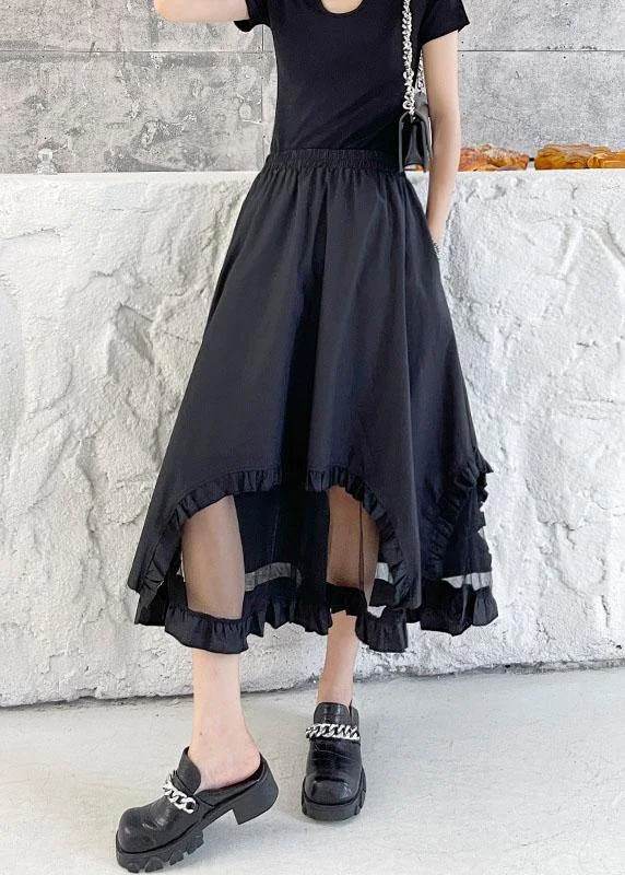 Loose Black Patchwork Tulle Cotton Skirt