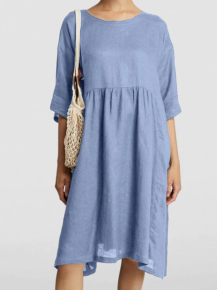 Cotton And Linen A-Line Midi Dress