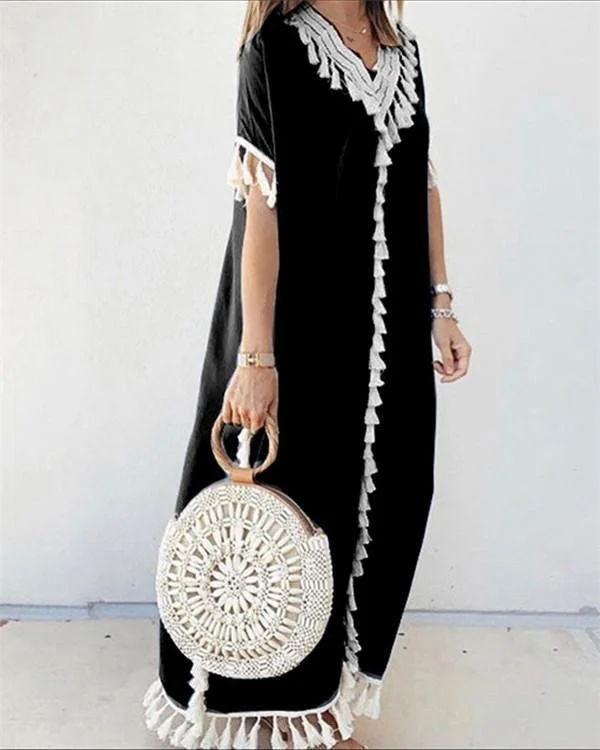 bohemian holiday short sleeve v neck maxi dress p114357
