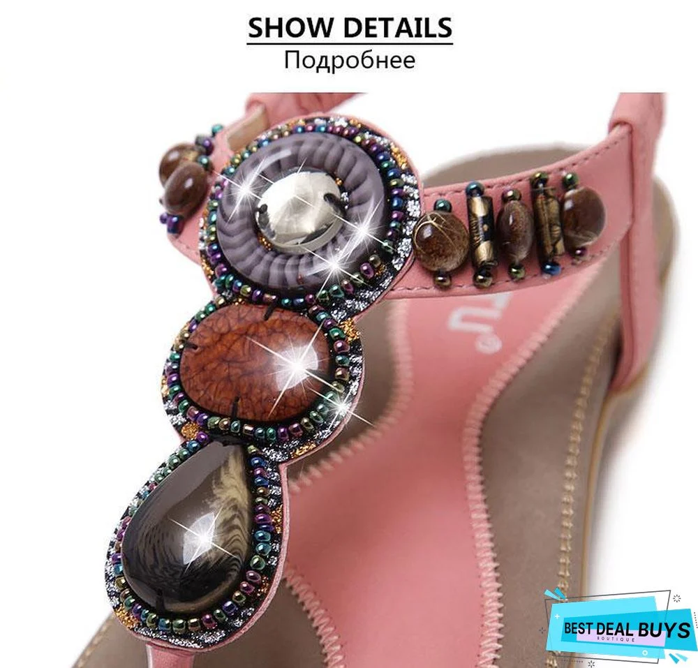 Women Hot Open Toe Flat Summer Sandals String Bead Ethnic Sandals