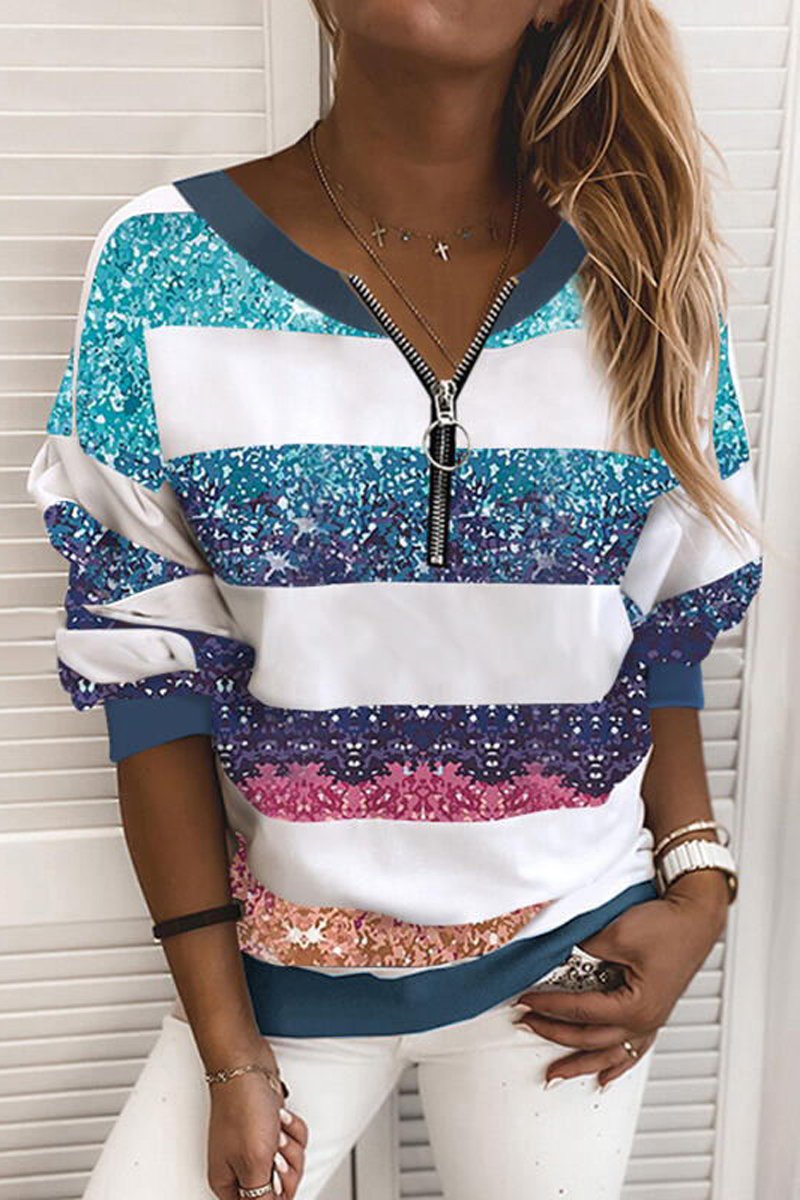 Striped Gradient Color Long Sleeve Sweatshirt
