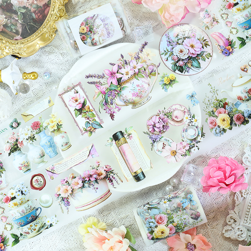 PET 테이프 - 60mm*200cm 빈티지 꽃무늬 도자기 주전자