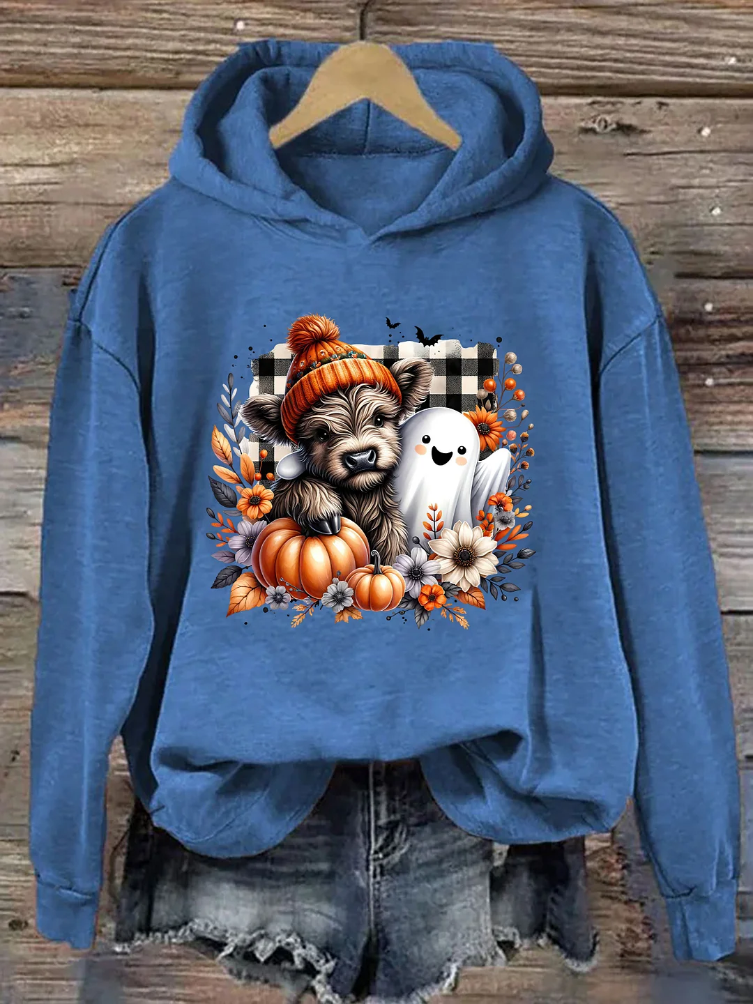 Cute Fall Highland Cow Ghost Hoodie