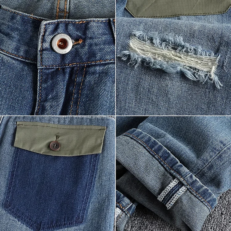 Vintage Pocket Washed Distressed Ripped Jeans