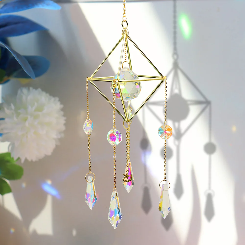 Crystal Sunburst Suncatcher Hanging Modern Star Moon Prism Handmade Pendant