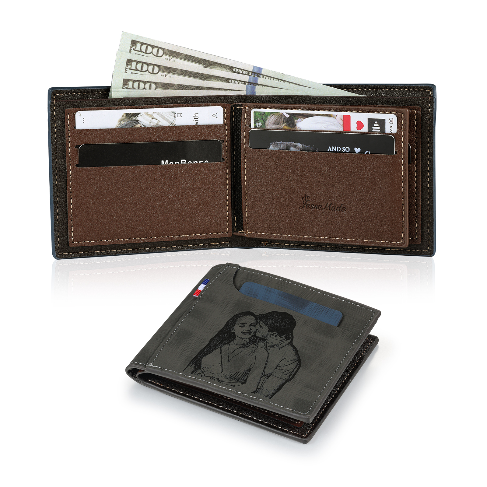 Portefeuille Classique 1 Prénom et Lettre Personnalisés avec Photo Porte-Monnaie Carte