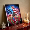 Diamond Painting-DIY Framed Crystal Rhinestone American Flag and Soldiers(25x25cm)
