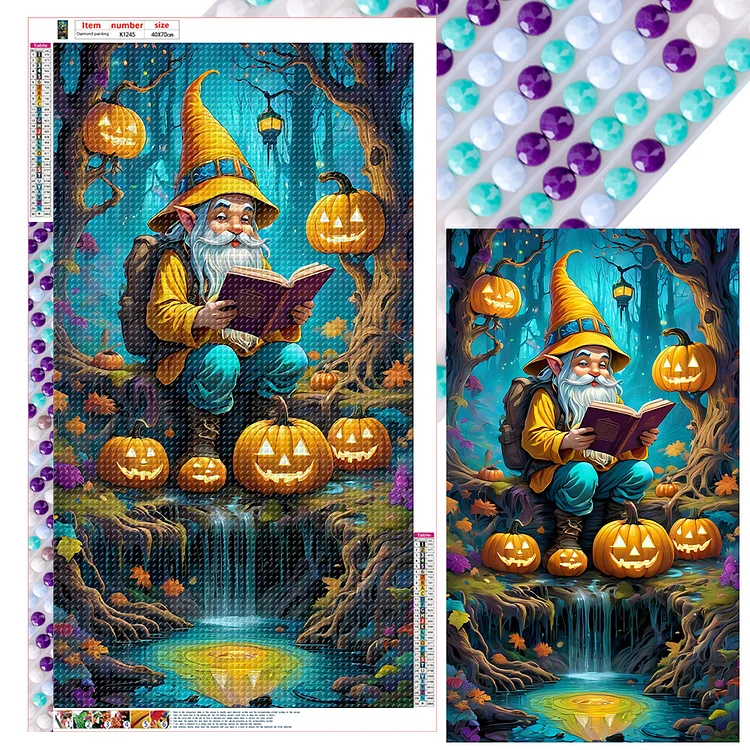 Pumpkin Lantern And Grandpa In The Forest 40*70CM (Canvas) Full Round Drill Diamond Painting gbfke