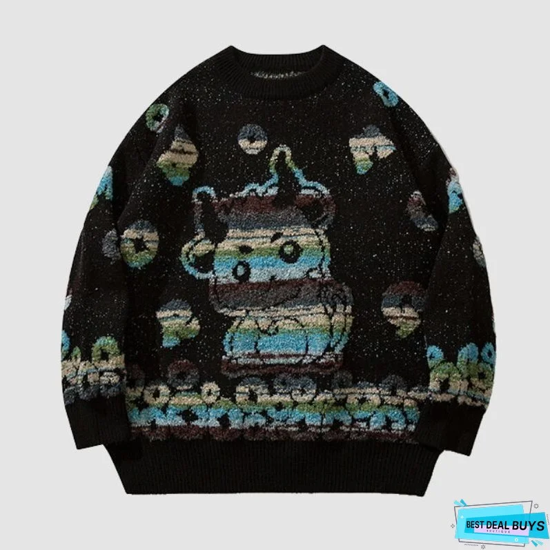 Color-block Dragon Pattern Jacquard Pullover