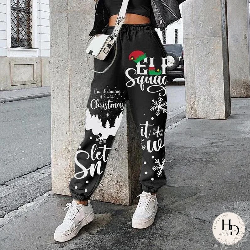 Women's Christmas positioning printing loose fitness sports harem pants temperament commuter trousers