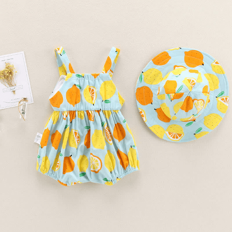 Baby Fruit Strap Bodysuit with Hat