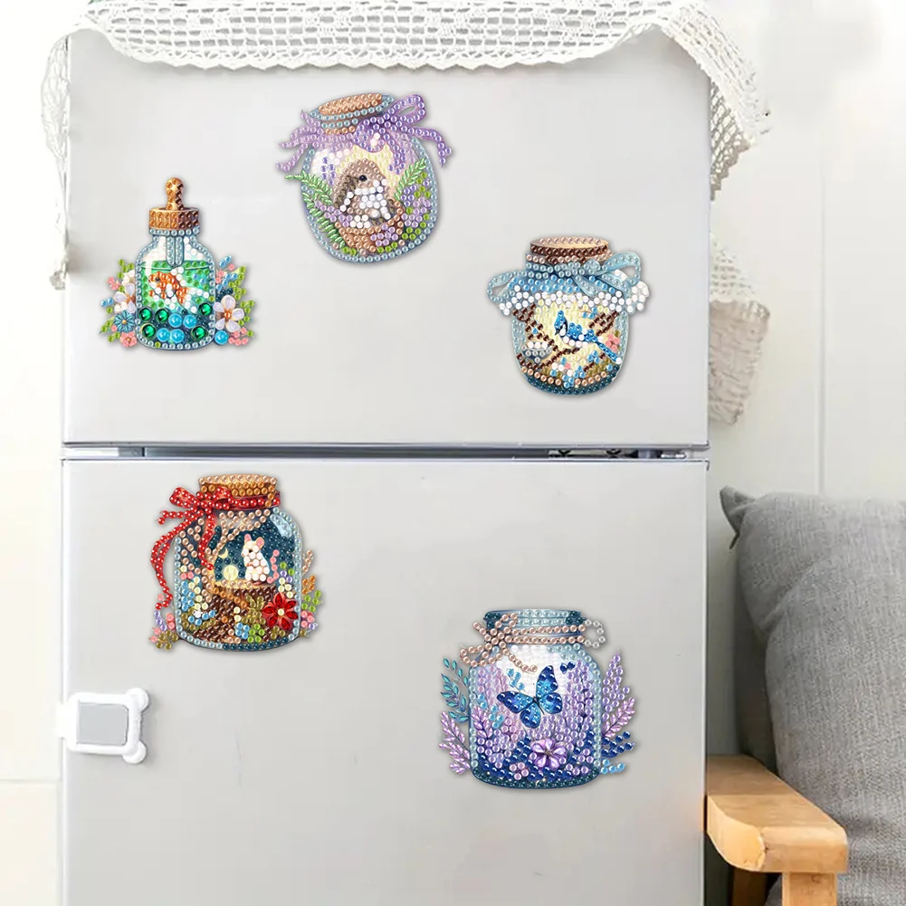 5pcs DIY Animal in Bottle Acrylic Special Shape Diamond Painting Fridge Magnets