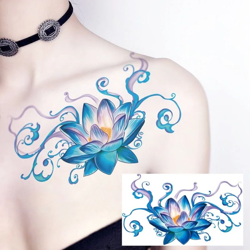 Sdrawing 4/5/9/10/18 PIeces Long Lasting Blue Flower Jewelry Tattoo Sticker Sexy Belly Block Scar Stretch Marks Waterproof Tattoo Sticker