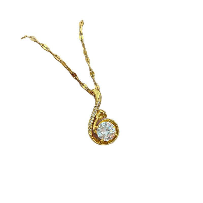 Xintian Pigeon Personality Fashion Gorgeous Full Diamond Necklace Women’S All-Match Clavicle Chain Titanium Steel