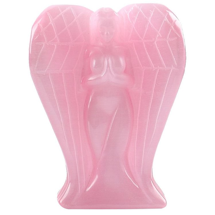 Large Hand Carved Pink Cat Eye Crystal Angel Statue for Home Decoration Model Bulk