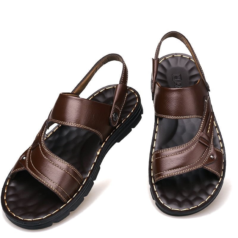 Men's Summer New Leather Sandals Men's Casual Beach Shoes Non-slip Slippers Two Sandals Men Sandals Leather  Men Sandal   Shoes