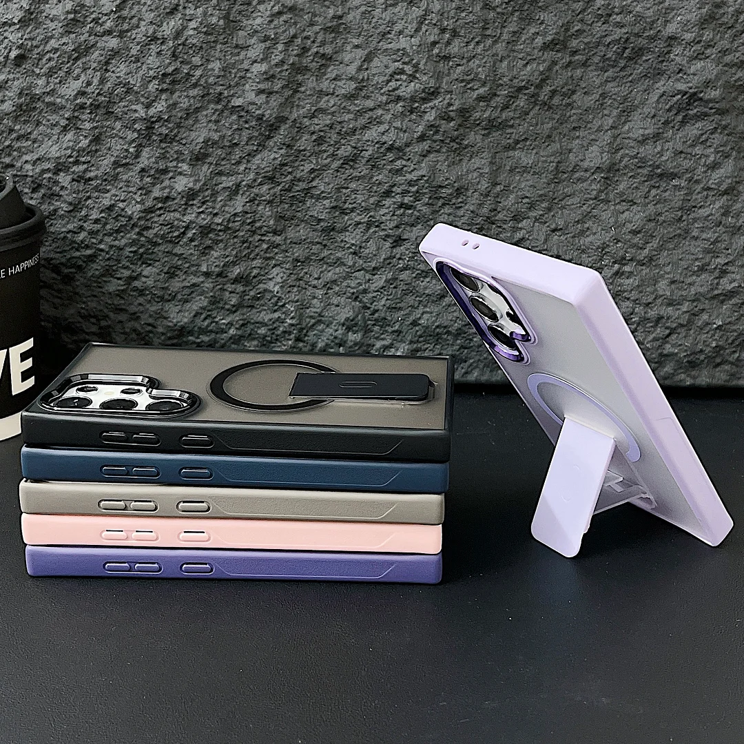 New Arrival Matte Anti-fingerprint Hidden Holder Shockproof Magnetic Mobile Phone Case for Samsung Galaxy S24 Plus S25 S23 Ultra