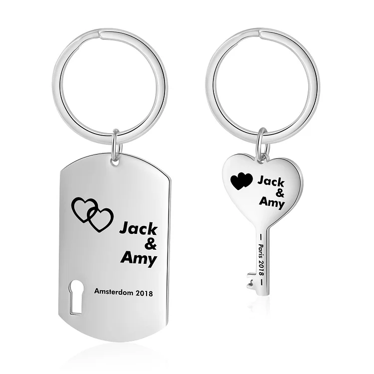 Personalized Names Couple Keychain Engrave Text Matching Couple Gifts, Special Gift For Him/Her