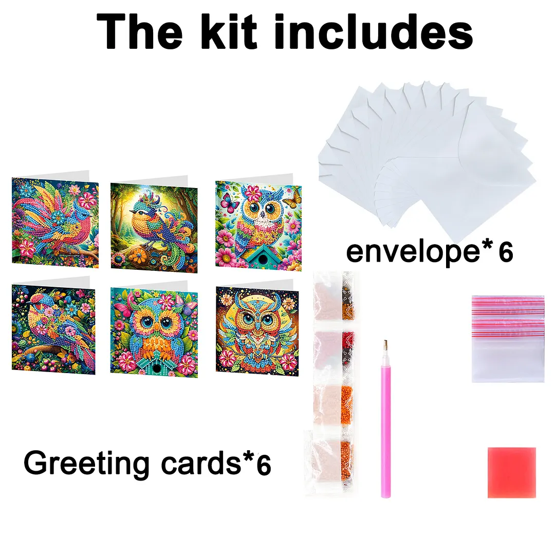 6pcs Birds and Owls DIY Diamond Painting Greeting Card Kits with Envelopes Diamond Art Greeting Cards Diamond Art Cards Kits for Adults DIY Crafts Family Friend Gifts