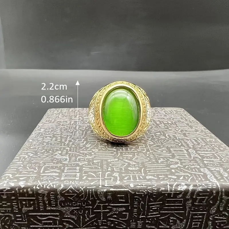 1pc imitation   stone ring gradient green ring     ring 316l stainless steel gold plated ring titanium steel mens ring details 5
