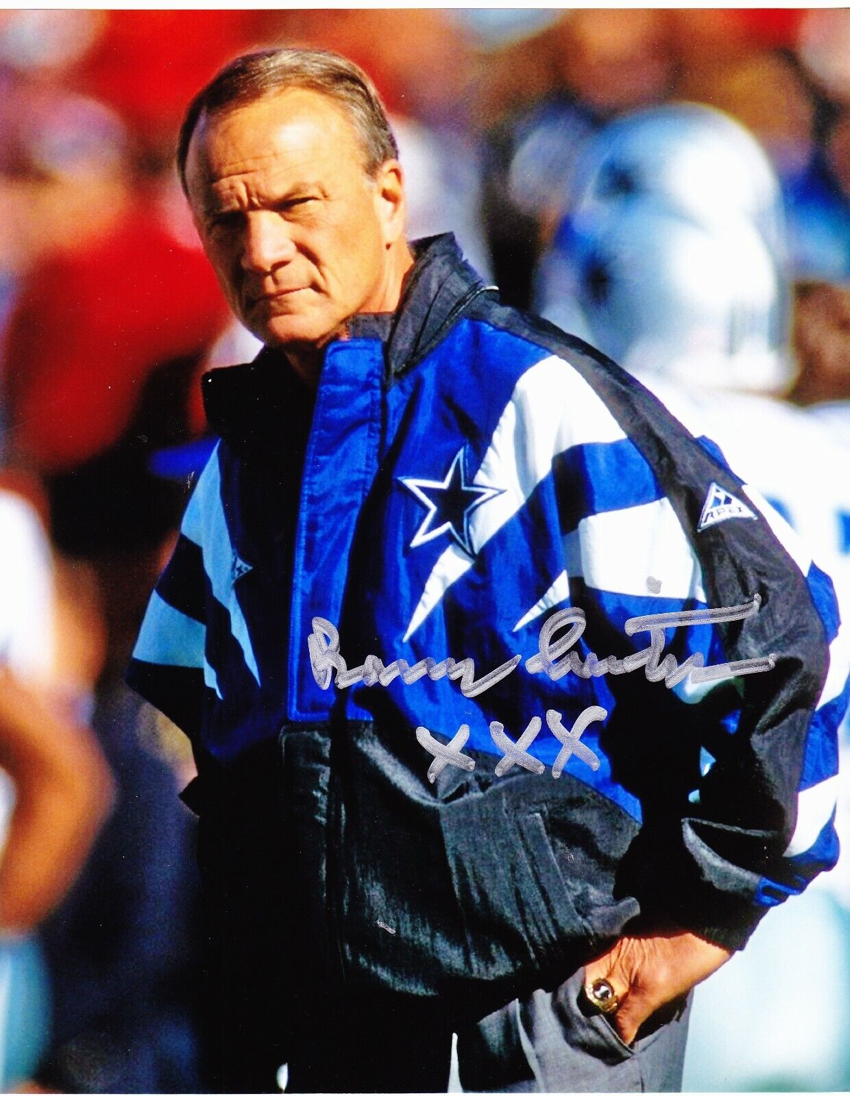 Barry Switzer signed 8x10 Dallas Cowboys color Photo Poster painting #1