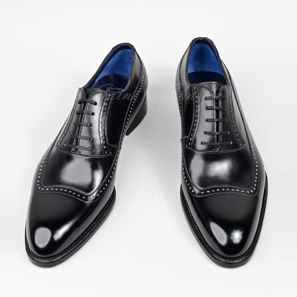 Men's Leather Shoes Business Dress Classic Flat Shoes Black Pointed Men's Oxford Shoes