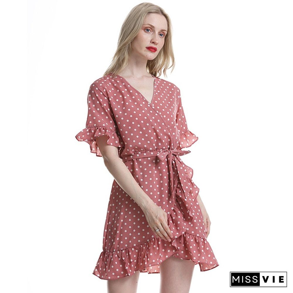 Women's Fashion Boho Chiffon Dress Ladies Polka Dot Beach Dress