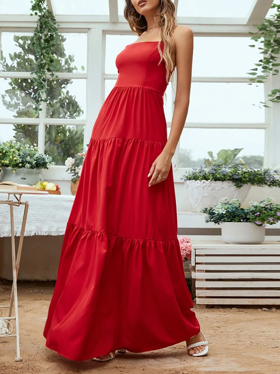 Sleeveless open-back lace-up maxi dress