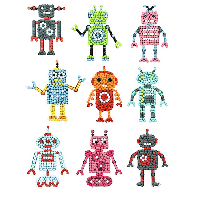 9pcs DIY Kit Color Cute Robots Self-adhesive Rhinestone Stickers Book Decor