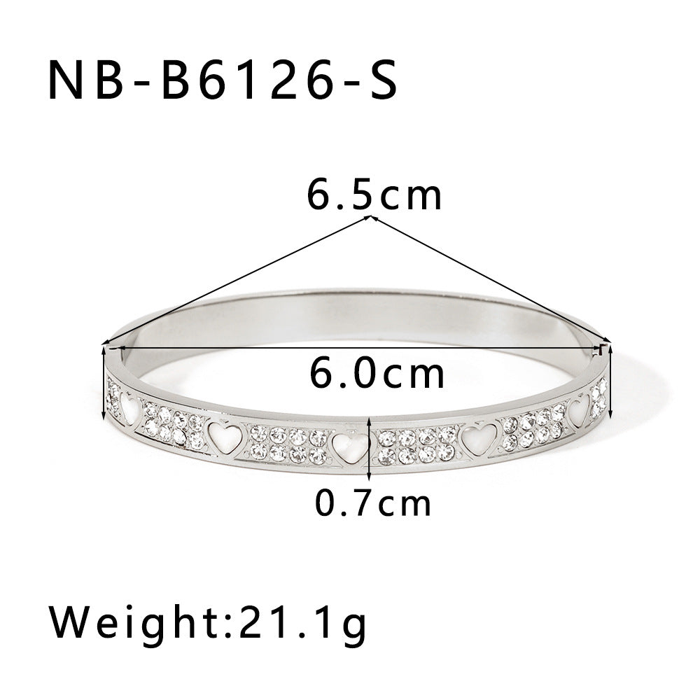 IG Style Pentagram Heart Tennis / Diamond Line Stainless Steel Electroplating Bangles