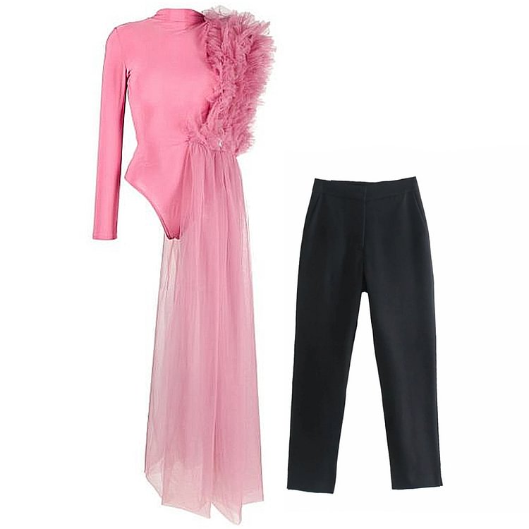 Flaxmaker Stereoscopic Yarn Breast Top Two Piece Set