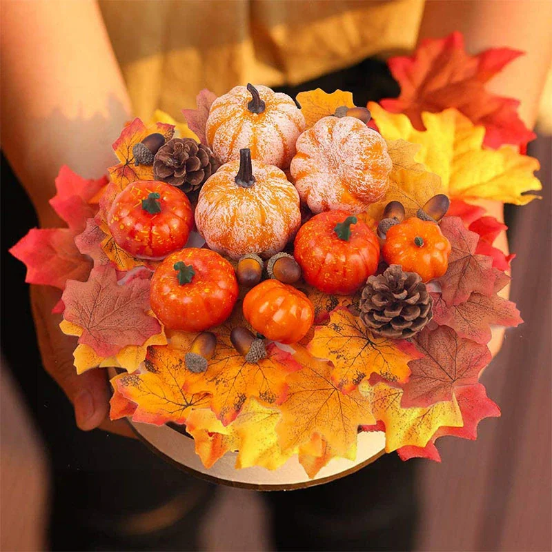 Athvotar Artificial Pumpkin Maple Leaf Pine Cones Halloween Decoration for Home Christmas Thanksgiving Photo Props DIY Crafts