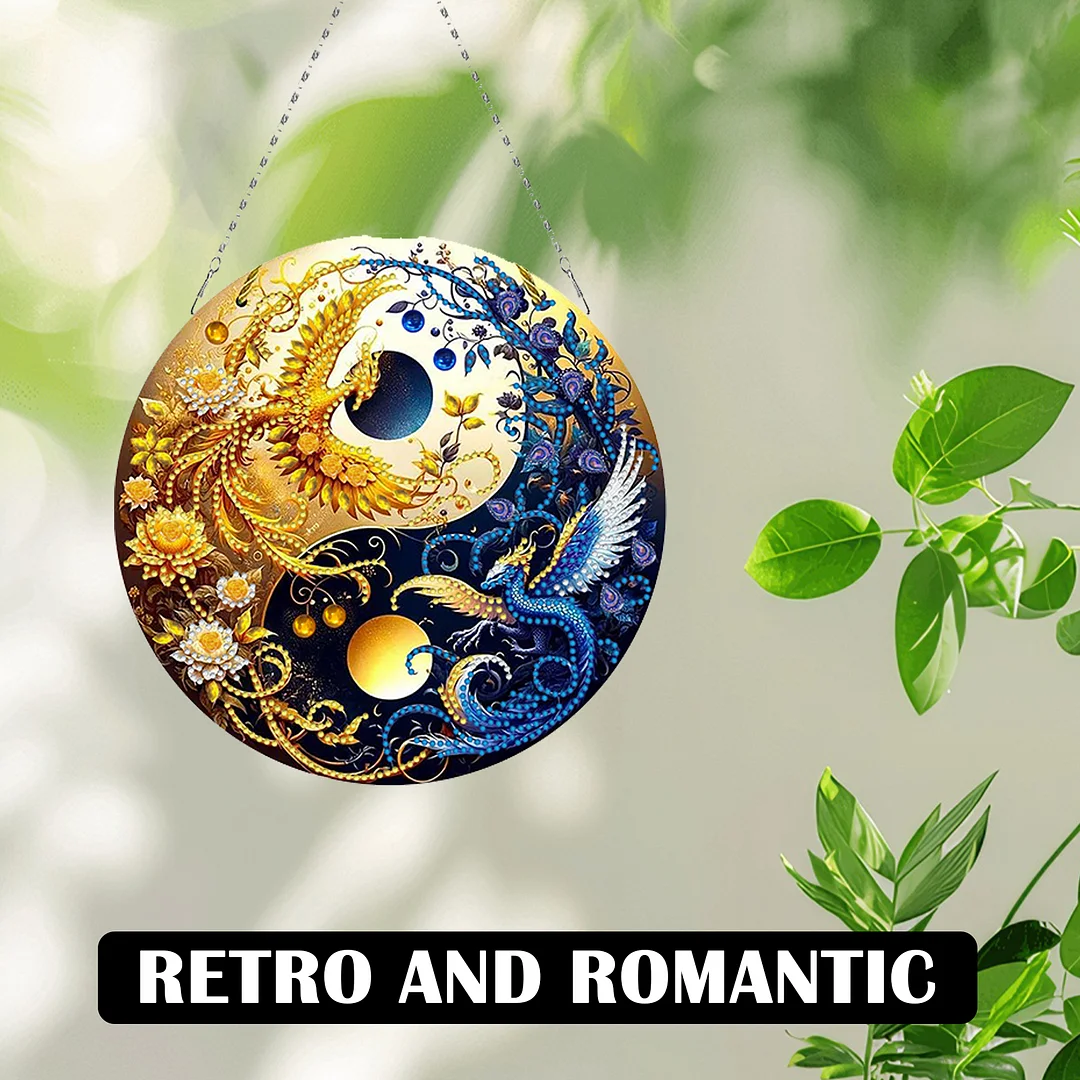 Phoenix Yin Yang 2D Flat DIY Diamond Painting Set Diamond Art Pendant Home Decor